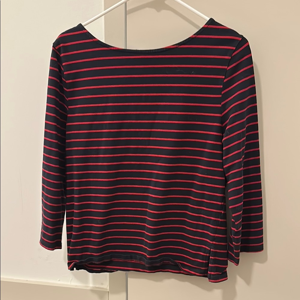 French Connection Blue and Red Boxy Long Sleeve Blouse